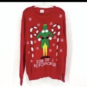 size M, son of a nut cracker from Elf, Christmas sweater, new condition